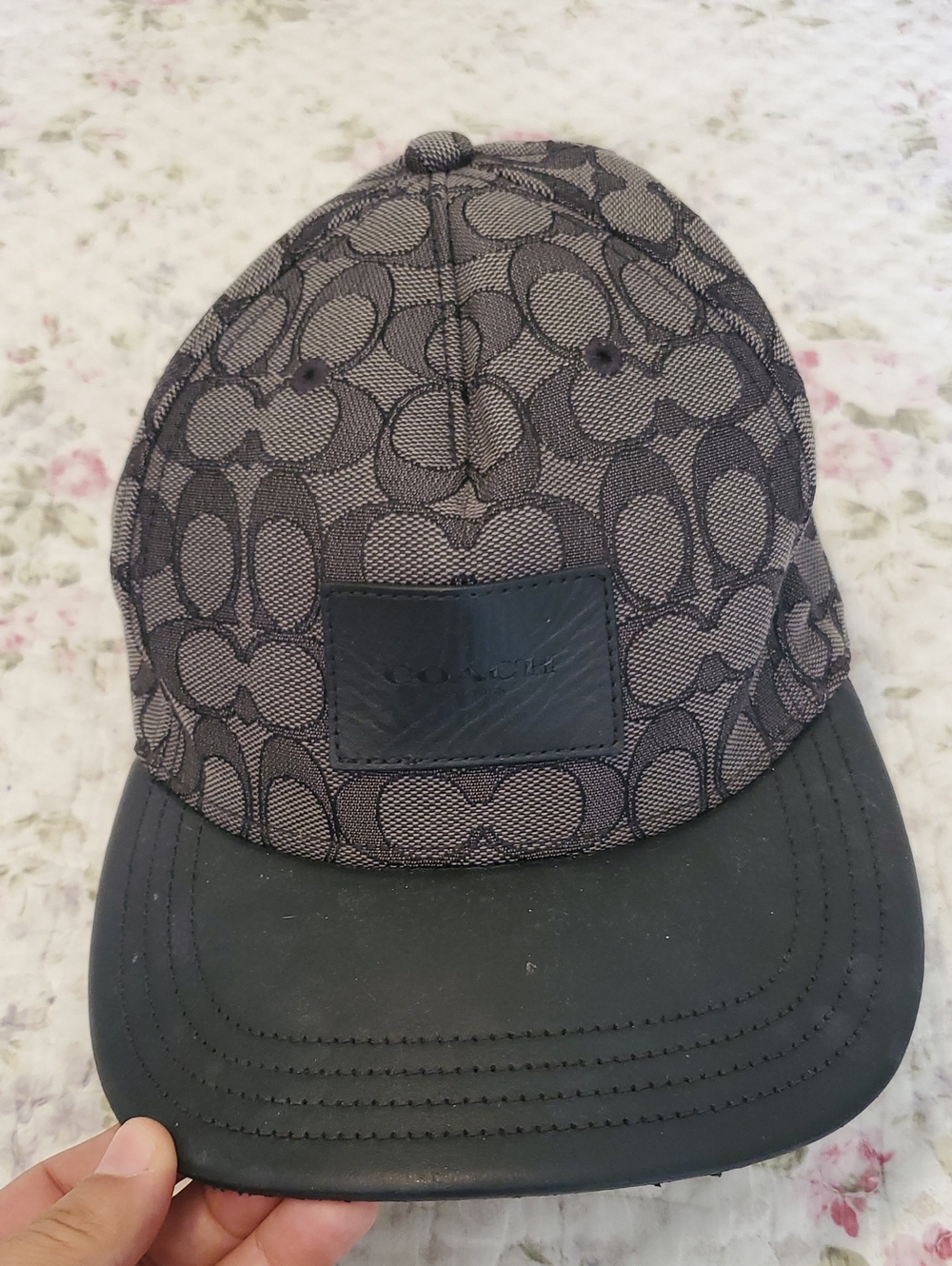 Coach Men's Signature Pattern Cap in Black and Gray